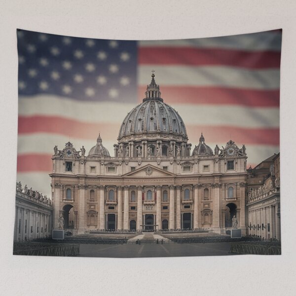 Item preview, St. Peter's Basilica Behind the American Flag – Symbolic Patriotic Religious Art designed and sold by VintageManiac.