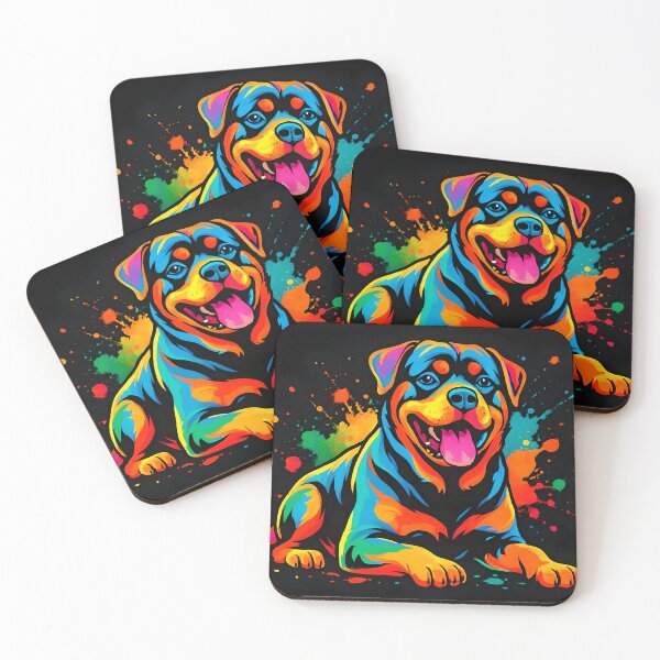 Item preview, Rottweiler abstracto vibrante sobre fondo negro designed and sold by MountAshDesigns.
