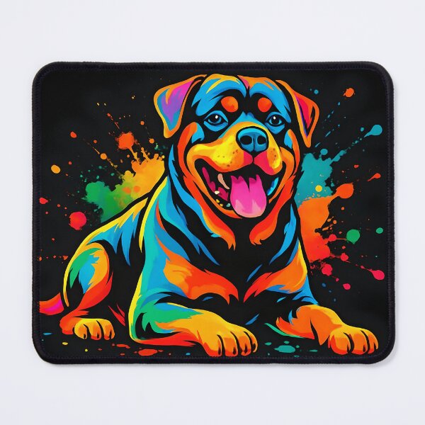 Item preview, Vibrant Abstract Rottweiler Against Black Background designed and sold by MountAshDesigns.