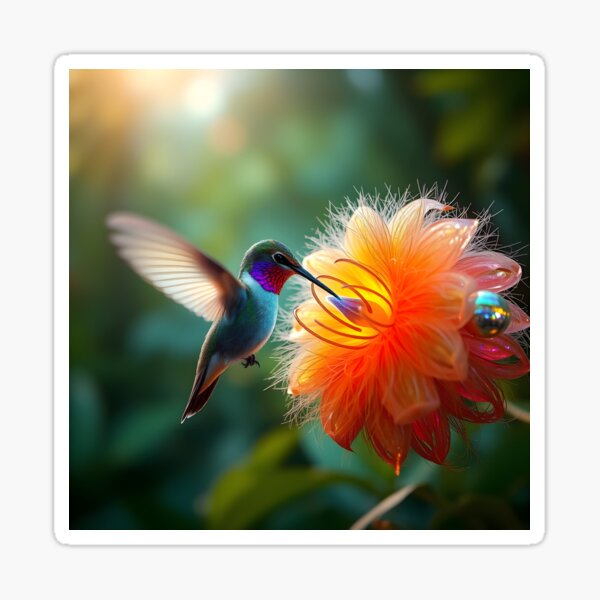 Item preview, A hummingbird drinks nectar from a beautiful flower designed and sold by Higher-worlds.