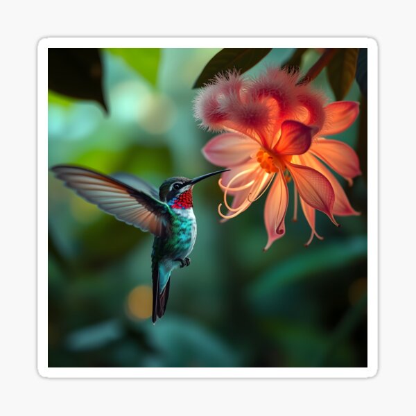 Item preview, A hummingbird drinks nectar from a beautiful flower designed and sold by Higher-worlds.