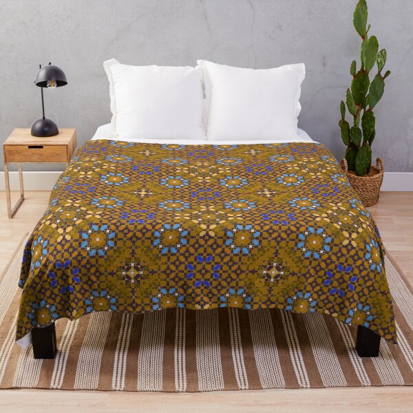 Item preview, Golden Brown Geometric Composition with Turquoise Flowers designed and sold by Tarjiart.