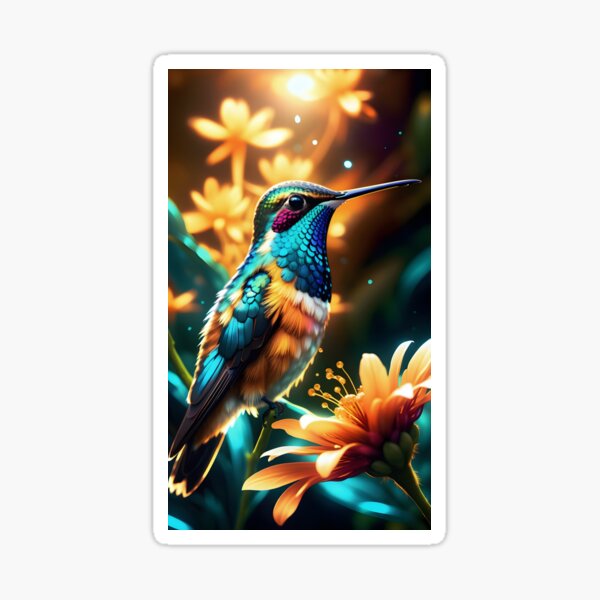 Item preview, A colorful hummingbird drinks nectar from a beautiful flower designed and sold by Higher-worlds.