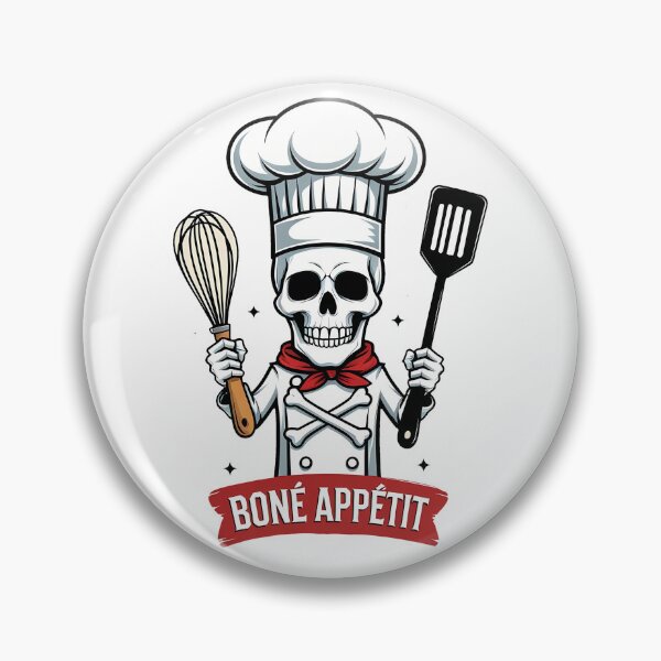 Item preview, Chef skull wearing a tall chef’s hat holding a whisk and spatula designed and sold by EnigmaVoid.