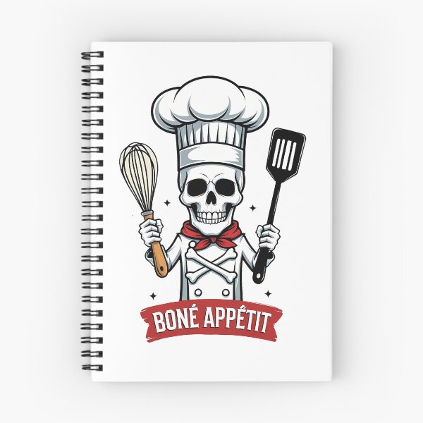 Item preview, Chef skull wearing a tall chef’s hat holding a whisk and spatula designed and sold by EnigmaVoid.