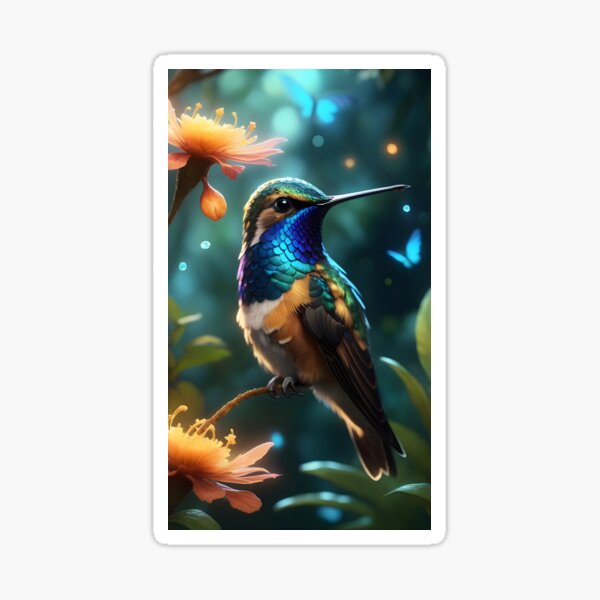 Item preview, A colorful hummingbird drinks nectar from a beautiful flower designed and sold by Higher-worlds.
