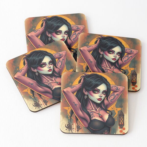 Item preview, Tattooed Goth Girl beautiful pinup poster art designed and sold by Vintage Designs +.