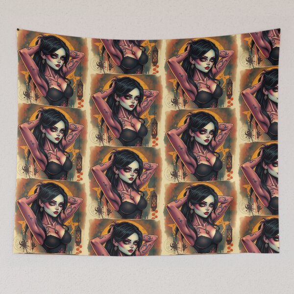 Item preview, Tattooed Goth Girl beautiful pinup poster art designed and sold by Vintage Designs +.