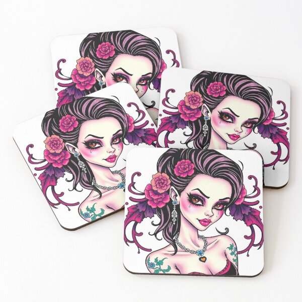 Item preview,  Tattooed Goth Girl beautiful pinup poster art designed and sold by Vintage Designs +.