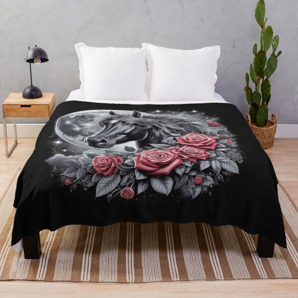 Item preview, Black Horse Roses Moon t-shirt designed and sold by candiscamera.