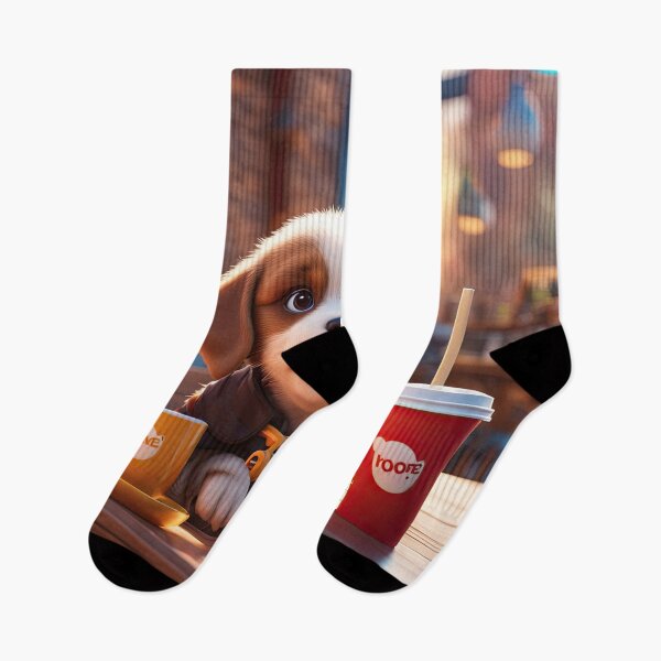 Item preview, Puppy drinking coffee in a coffee shop designed and sold by Colin Bentham.