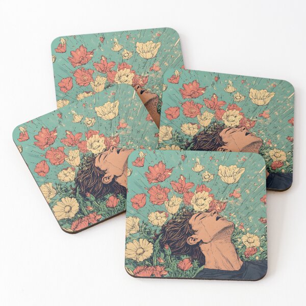 Item preview, Young Man Surrounded By Colorful Flowers Sneezing From Allergies designed and sold by EL-Lebedenko.