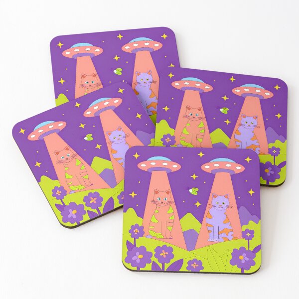 Item preview, Mystical Night Cats Dogs Encounters Animals Colors UFO designed and sold by ART ATTACK ZONE.