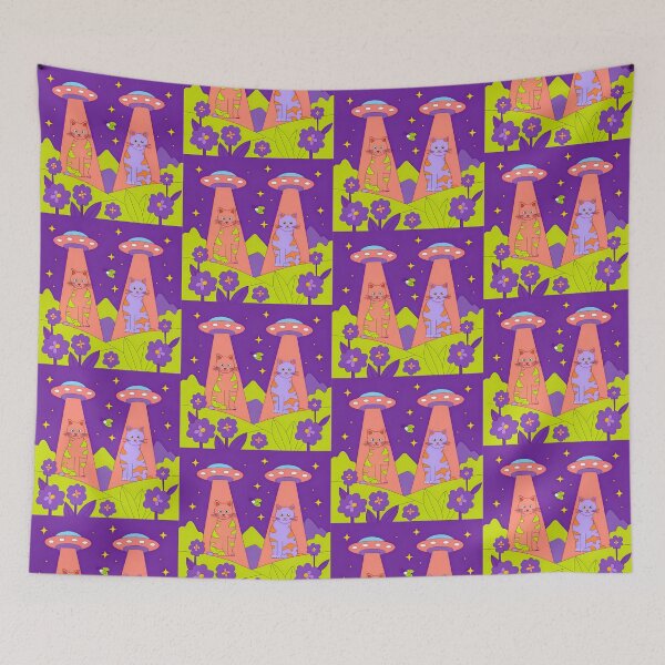 Item preview, Mystical Night Cats Dogs Encounters Animals Colors UFO designed and sold by ART ATTACK ZONE.