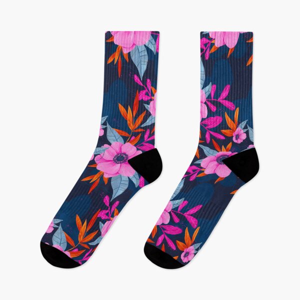 Item preview, Bold After Dark Blooms Pattern in Pink, Orange and Dark Blue designed and sold by gamboling.