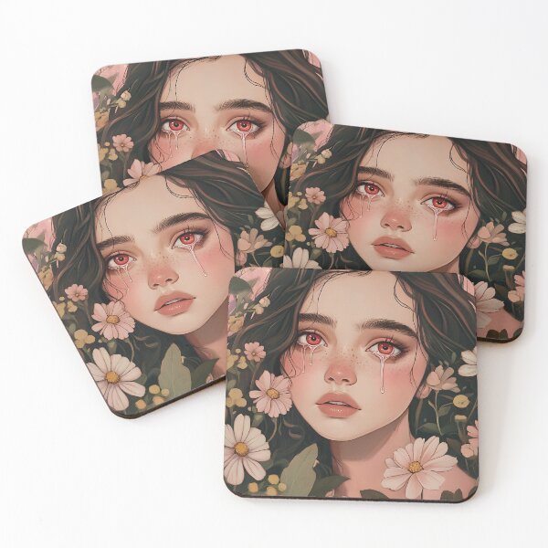 Item preview, Young Woman With Striking Red Eyes Surrounded By Blooming Flowers designed and sold by EL-Lebedenko.
