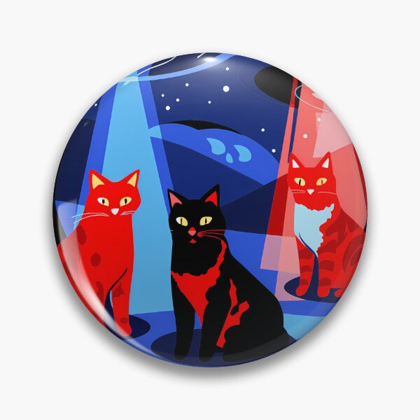 Item preview, Red Blue Mystical Night Cats Encounters Animals UFO designed and sold by ART ATTACK ZONE.