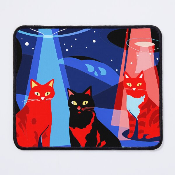 Item preview, Red Blue Mystical Night Cats Encounters Animals UFO designed and sold by ART ATTACK ZONE.
