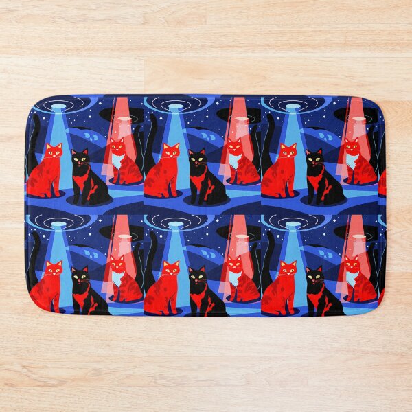 Item preview, Red Blue Mystical Night Cats Encounters Animals UFO designed and sold by ART ATTACK ZONE.