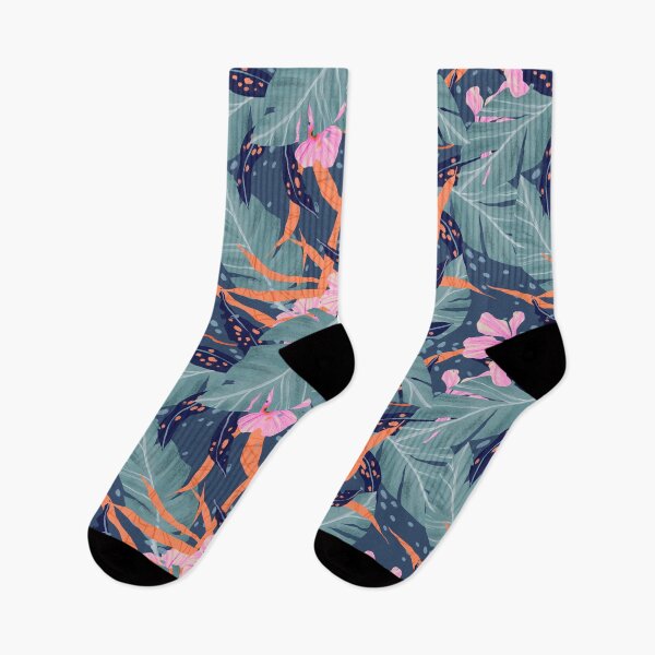 Item preview, Bold After Dark Blooms Pattern in Pink, Orange and Dark Blue designed and sold by gamboling.