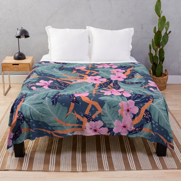 Item preview, Bold After Dark Blooms Pattern in Pink, Orange and Dark Blue designed and sold by gamboling.