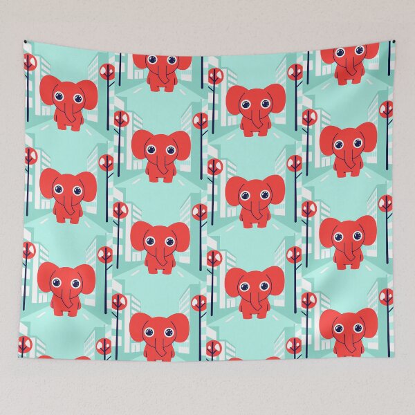 Item preview, Cartoon Elephants City Landscapes Colorful Animals Wild designed and sold by ART ATTACK ZONE.