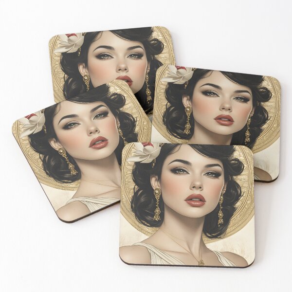 Item preview, Elegant woman portrait with flower and gold accents designed and sold by Artessie.