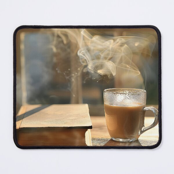 Item preview, A serene and atmospheric depicting a warm cup of steaming coffee alongside an open book. designed and sold by CheerForGoods.