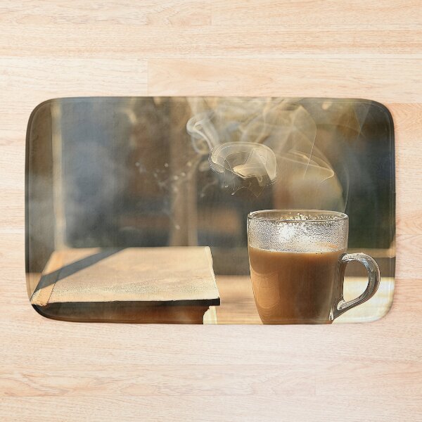 Item preview, A serene and atmospheric depicting a warm cup of steaming coffee alongside an open book. designed and sold by CheerForGoods.