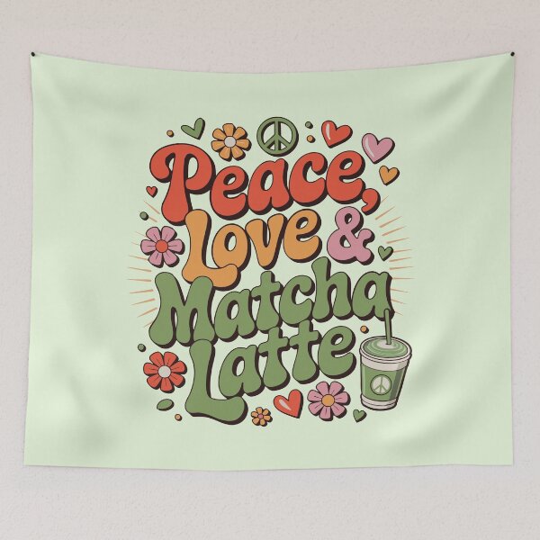 Item preview, Peace Love Matcha Latte Retro Groovy Design designed and sold by emmjott.
