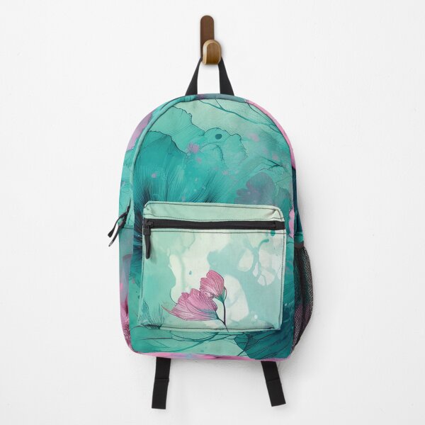 Item preview, Dusty Pink and Dark teal green and gold VINTAGE FLOWERS 2, teal and pink wildflower watercolour garden, deep teal alcohol ink effect, blue-green floral pink spring painting designed and sold by navitalidesign.