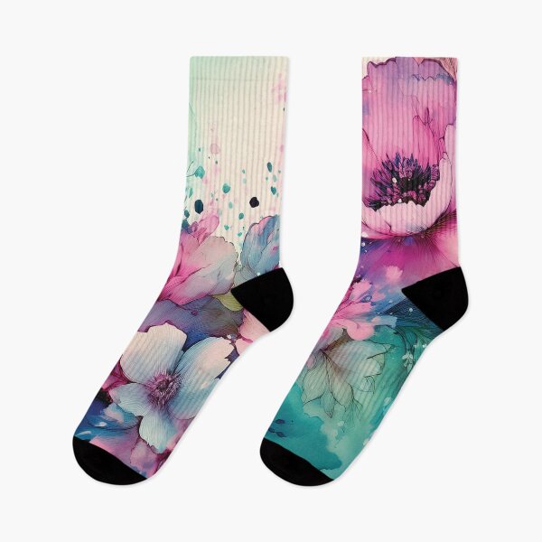 Item preview, Dusty Pink and Dark teal green and gold VINTAGE FLOWERS 3, teal and pink wildflower watercolour garden, deep teal alcohol ink effect, blue-green floral pink spring painting  designed and sold by navitalidesign.