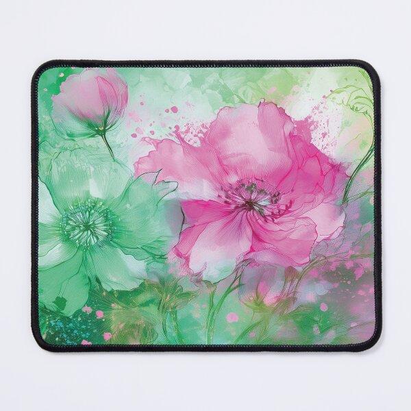 Item preview, Blush Pink and Dark teal green and gold VINTAGE FLOWERS, teal and pink wildflower watercolour garden, deep teal alcohol ink effect, blue-green floral pink spring painting  designed and sold by navitalidesign.