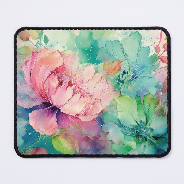 Item preview, Blush Pink and Dark teal green and gold VINTAGE FLOWERS 3, teal and pink wildflower watercolour garden, deep teal alcohol ink effect, blue-green floral pink spring painting  designed and sold by navitalidesign.