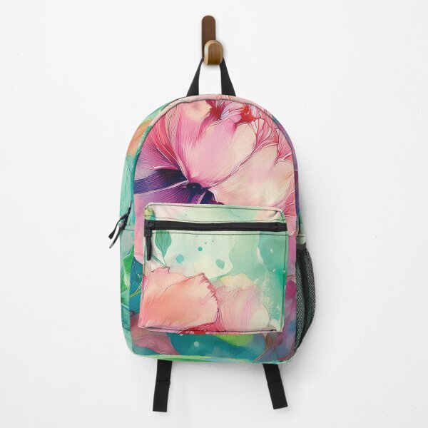 Item preview, Blush Pink and Dark teal green and gold VINTAGE FLOWERS 3, teal and pink wildflower watercolour garden, deep teal alcohol ink effect, blue-green floral pink spring painting designed and sold by navitalidesign.