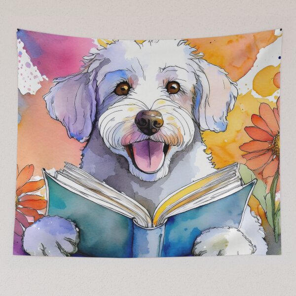 Item preview, Schnoodle Holding the Big Book in Field of Flowers designed and sold by ApexDesigners.