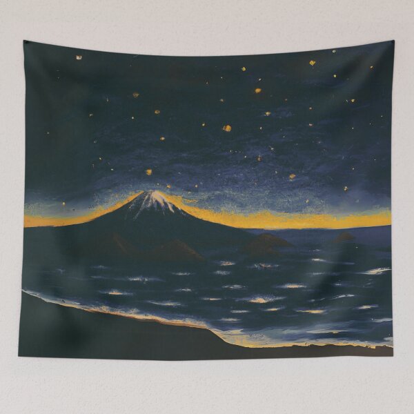 Item preview, The Starry Night of sea and fuji mountain in dark grey designed and sold by MerryCrown.