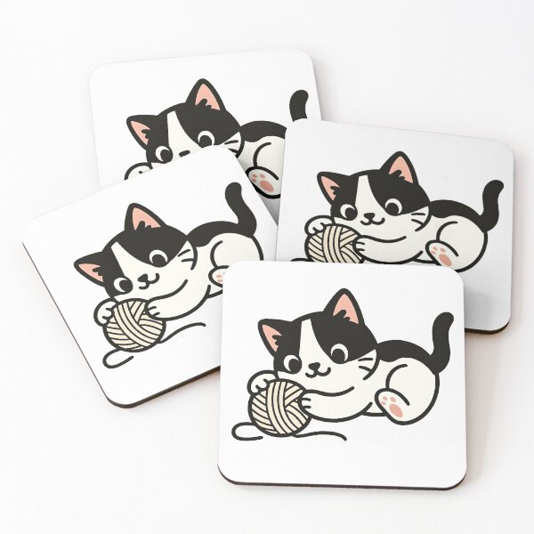 Item preview, Cute black and white cat with ball of wool designed and sold by AlphaAutomation.