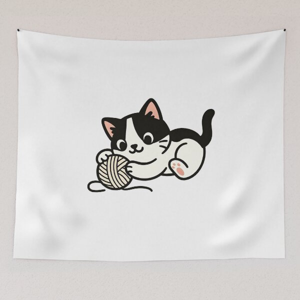 Item preview, Cute black and white cat with ball of wool designed and sold by AlphaAutomation.