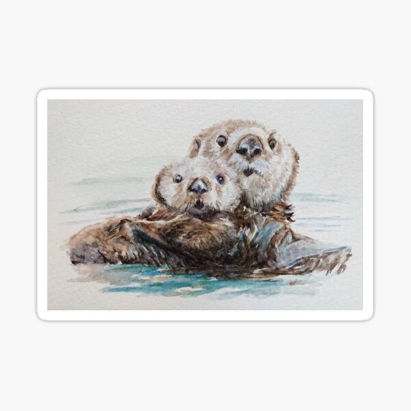 Item preview, Seeotter Mutter und Kind Zeichnung designed and sold by jellis14.