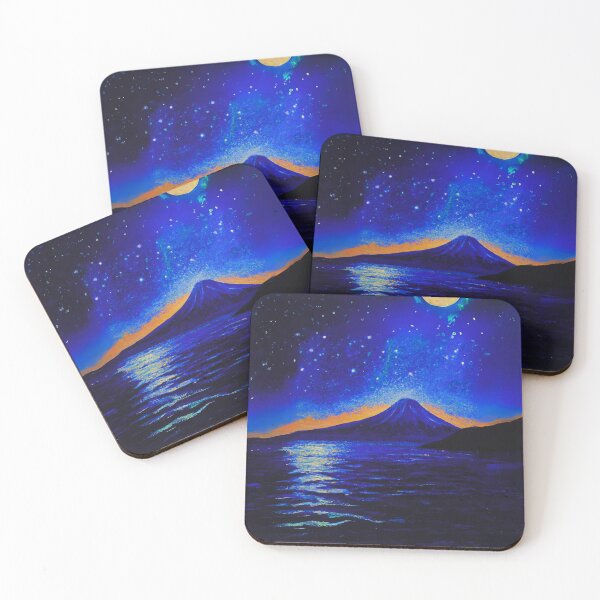 Item preview, The Starry Night of sea and fuji mountain with a full moon designed and sold by MerryCrown.