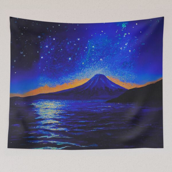 Item preview, The Starry Night of sea and fuji mountain with a full moon designed and sold by MerryCrown.