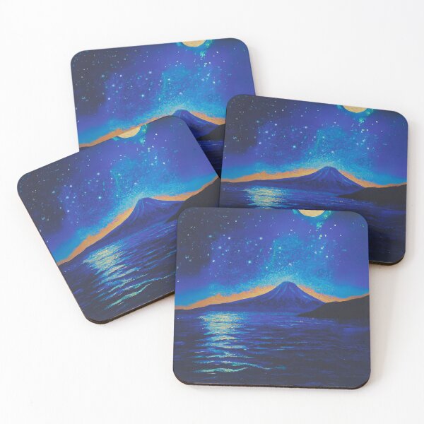 Item preview, A blue Starry Night of sea and fuji mountain with a full moon designed and sold by MerryCrown.