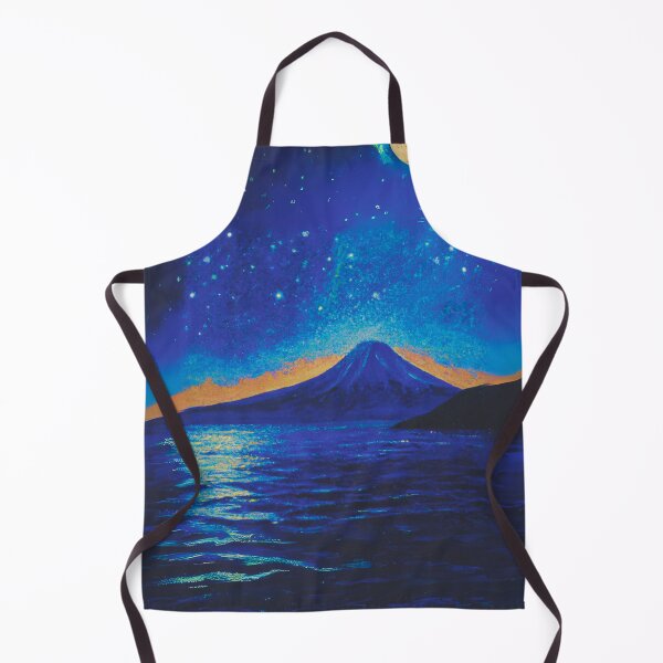 Item preview, A blue Starry Night of sea and fuji mountain with a full moon designed and sold by MerryCrown.