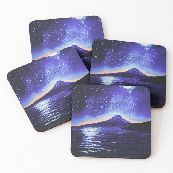 Item preview, A purple Starry Night of sea and fuji mountain with a full moon designed and sold by MerryCrown.