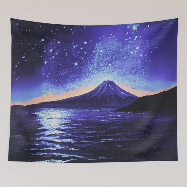 Item preview, A purple Starry Night of sea and fuji mountain with a full moon designed and sold by MerryCrown.
