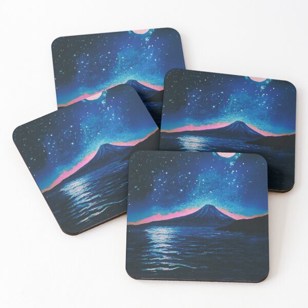 Item preview, The Starry Night of sea and fuji mountain with a pink full moon designed and sold by MerryCrown.