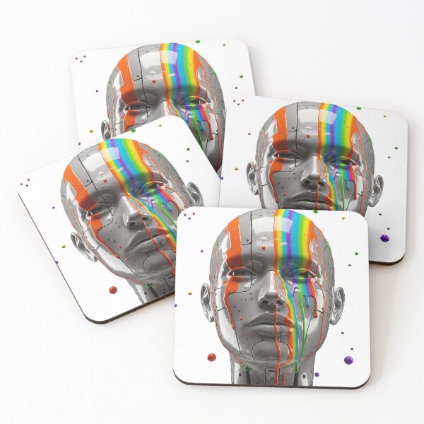 Item preview, Striking Cyborg Portrait with Vibrant Dripping Rainbow Paint - Abstract Robot Art designed and sold by MalPhiri.