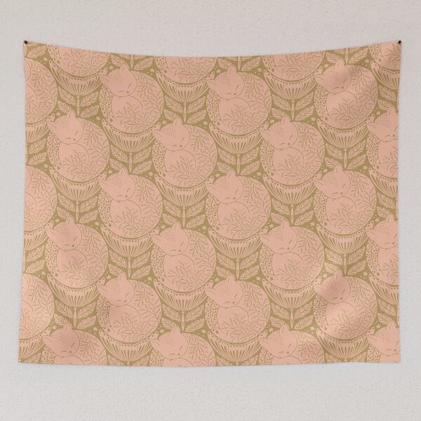 Item preview, Folk cat sleeping in a flower - soft green and blush pink designed and sold by OzdeBayer.