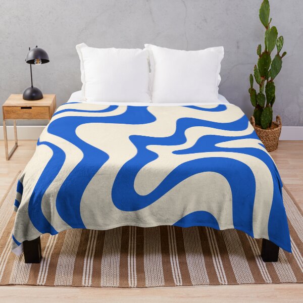 Item preview, Retro Liquid Swirl Abstract Pattern in Cobalt Blue Cream designed and sold by kierkegaard.